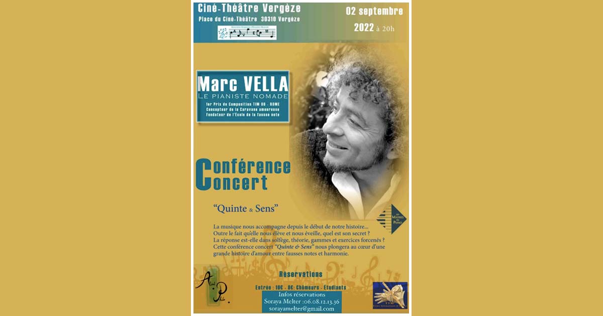 You are currently viewing Conférence concert Marc Vella ce vendredi 2 septembre à Vergèze